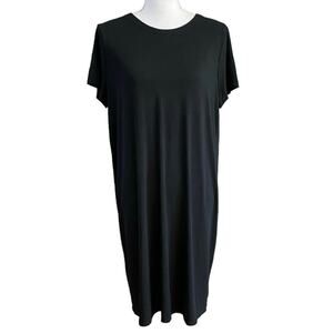 J Jill Size L Wearever Collection Shift Dress Black Button Pleat Back